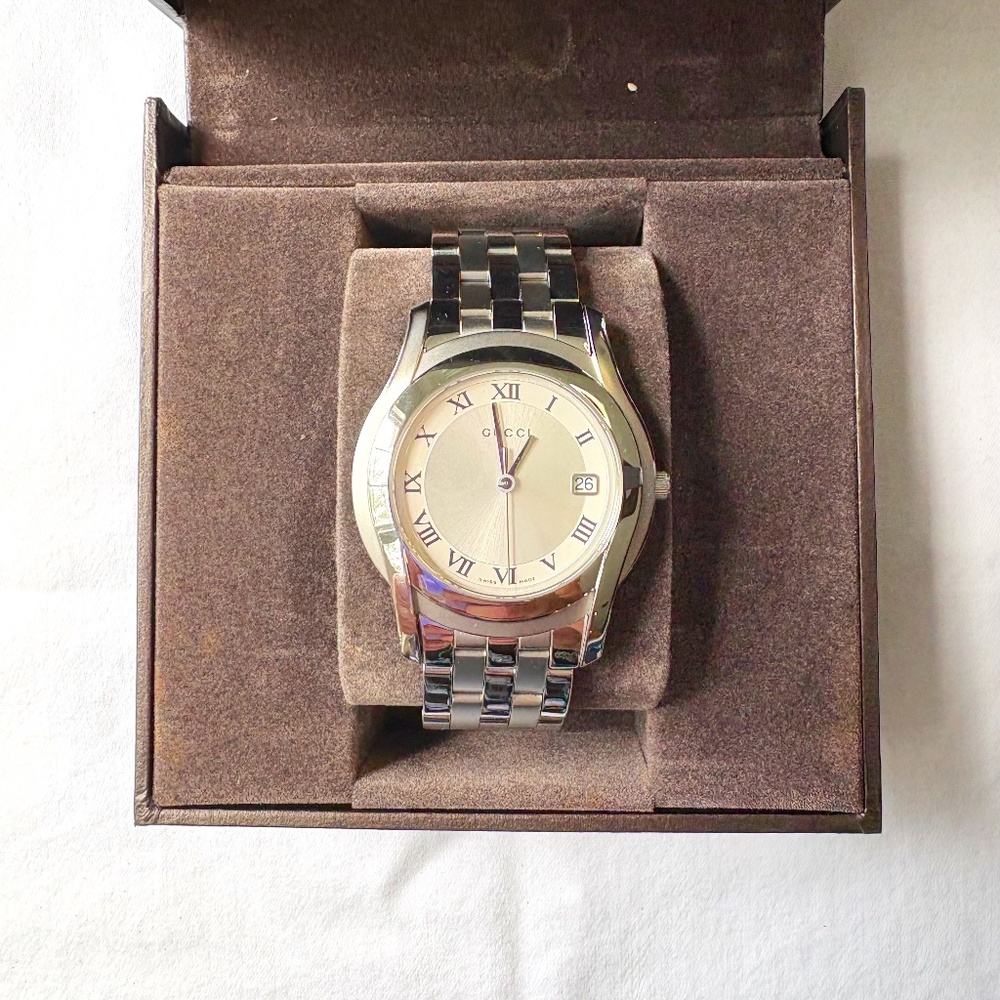 Authentic Gucci G-Timeless Stainless Steel Watch – Roman Numerals | With Box